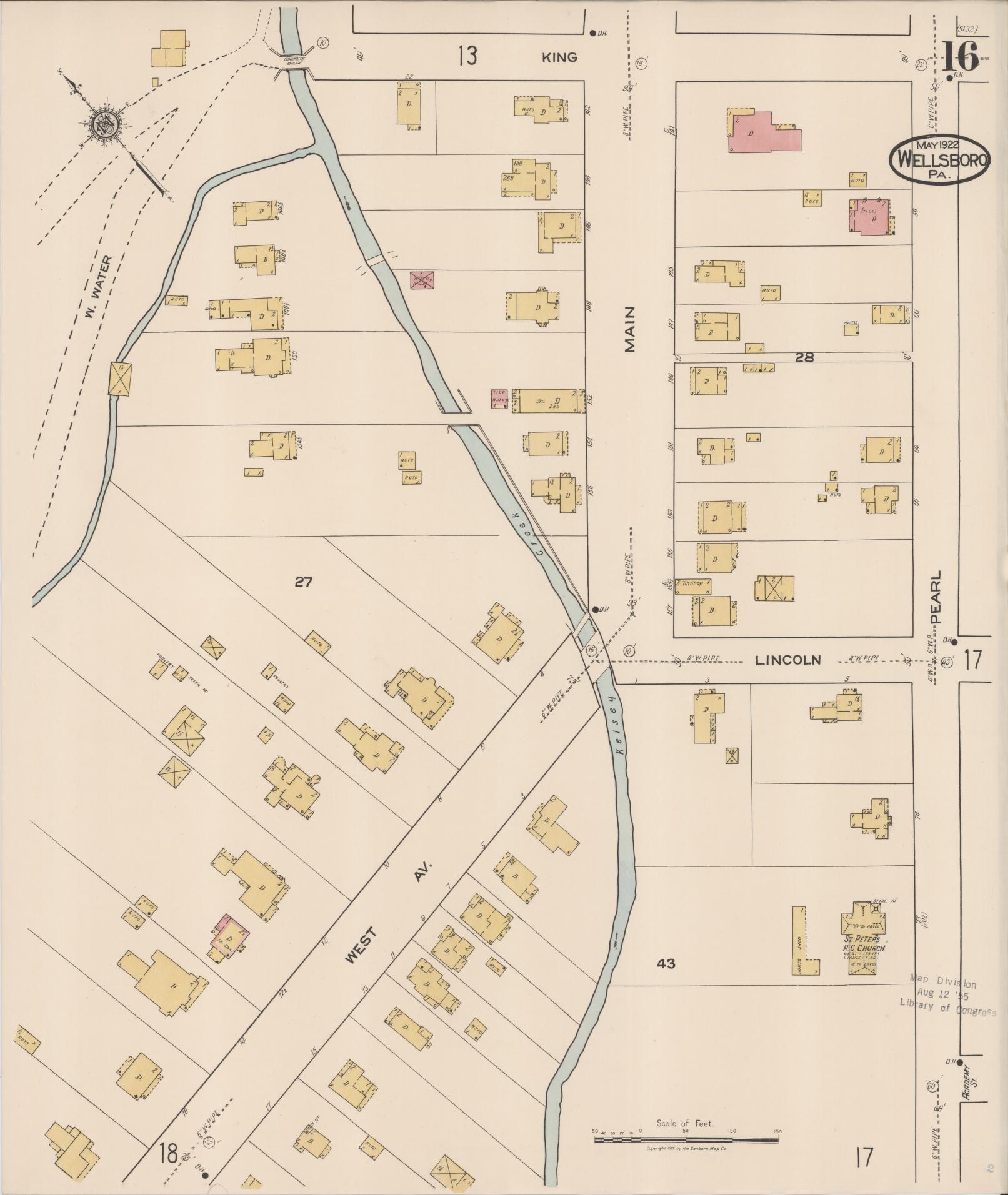 Sanborn Fire Insurance Map from Wellsboro, Tioga County, Pennsylvania (1922), Sheet #0016 - Complete Map Set gallery image, historic Sanborn map, vintage wall art, Pennsylvania Pennsylvania