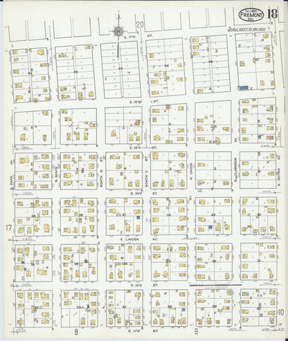Sanborn Fire Insurance Map from Fremont, Dodge County, Nebraska (1920), Sheet #0018 - Complete Map Set gallery image, historic Sanborn map, vintage wall art, Nebraska Nebraska