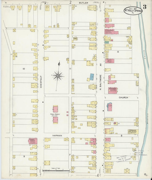 Sanborn Fire Insurance Map from Mount Holly Springs, Cumberland County, Pennsylvania (1907), Sheet #0003 - Historic Sanborn Fire Insurance Map Print, vintage old map wall art, antique decor, genealogy gift, Pennsylvania Pennsylvania map