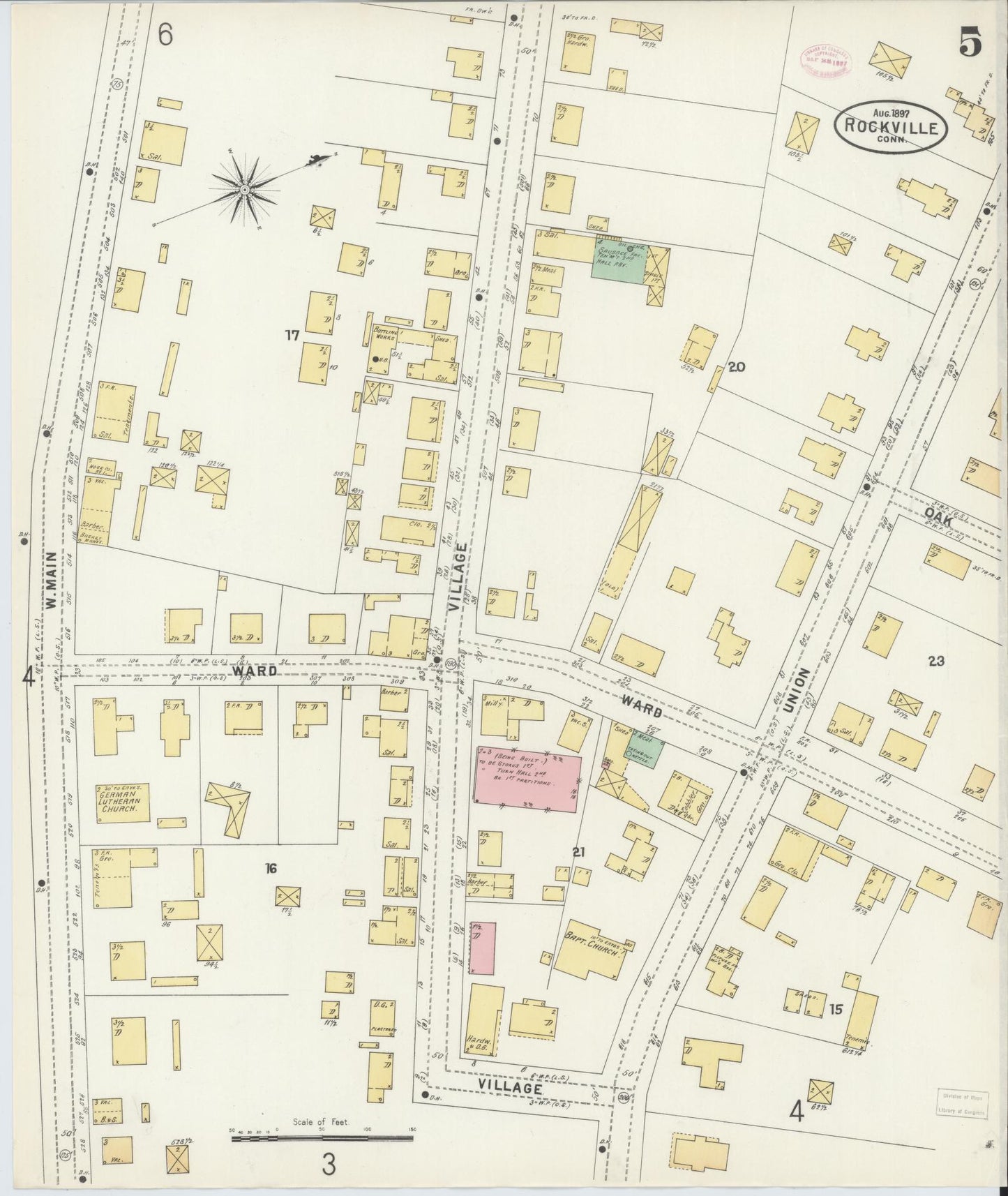 Sanborn Fire Insurance Map from Rockville, Tolland County, Connecticut (1897), Sheet #0005 - Complete Map Set gallery image, historic Sanborn map, vintage wall art, Connecticut Connecticut