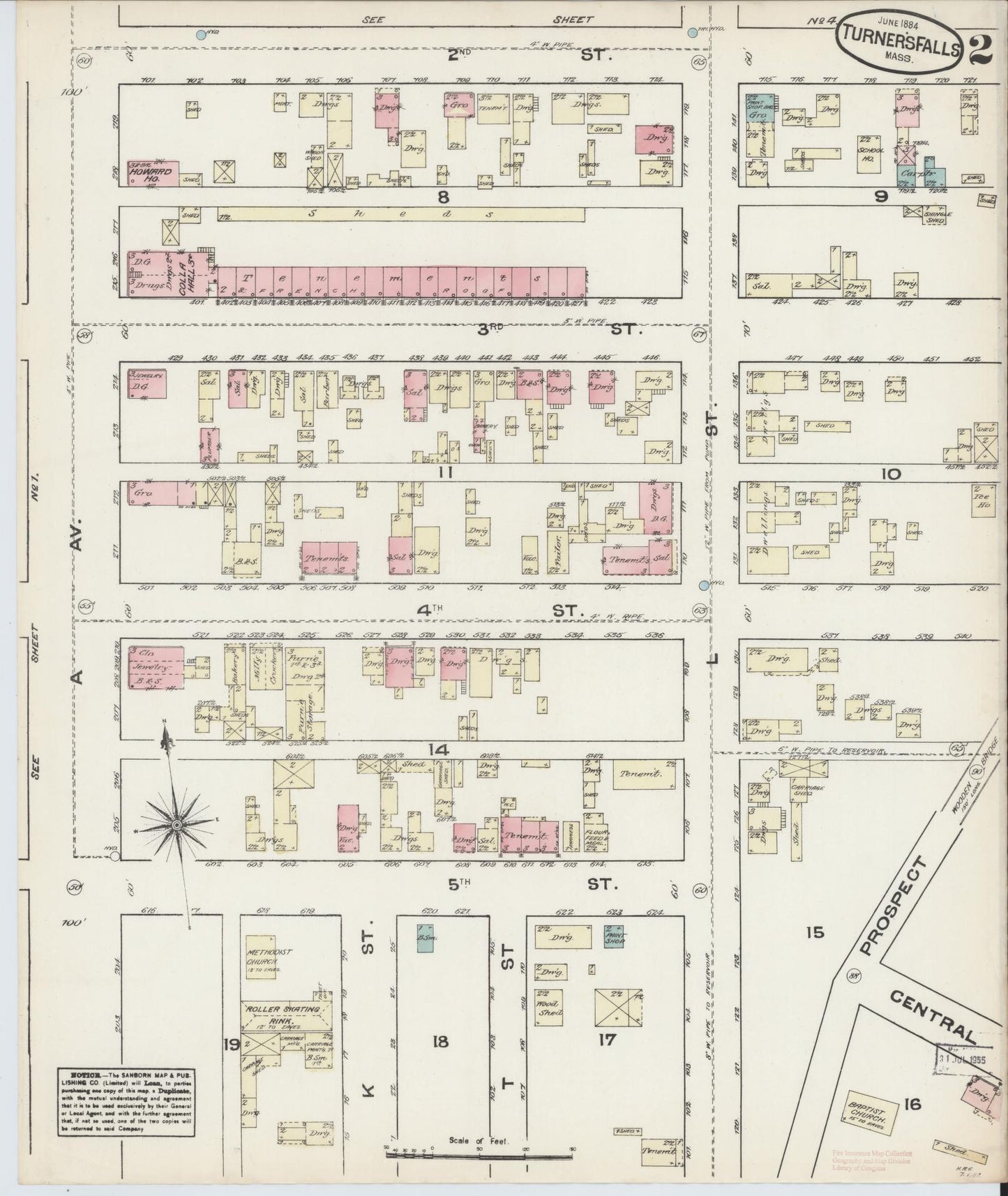 Sanborn Fire Insurance Map from Turners Falls, Franklin County, Massachusetts (1884), Sheet #0002 - Historic Sanborn Fire Insurance Map Print, vintage old map wall art, antique decor, genealogy gift, Massachusetts Massachusetts map