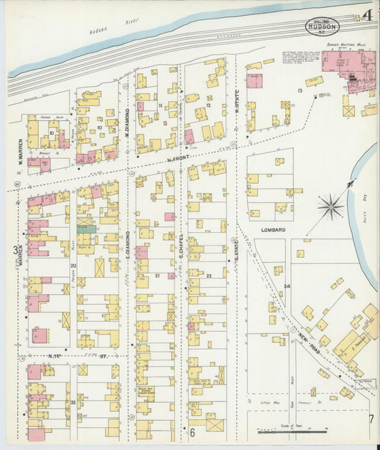 Sanborn Fire Insurance Map from Hudson, Columbia County, New York (1903), Sheet #0004 - Historic Sanborn Fire Insurance Map Print, vintage old map wall art, antique decor, genealogy gift, New York New York map