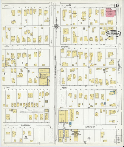 Sanborn Fire Insurance Map from West Palm Beach, Dade County, Florida (1920), Sheet #0010 - Complete Map Set gallery image, historic Sanborn map, vintage wall art, Florida Florida