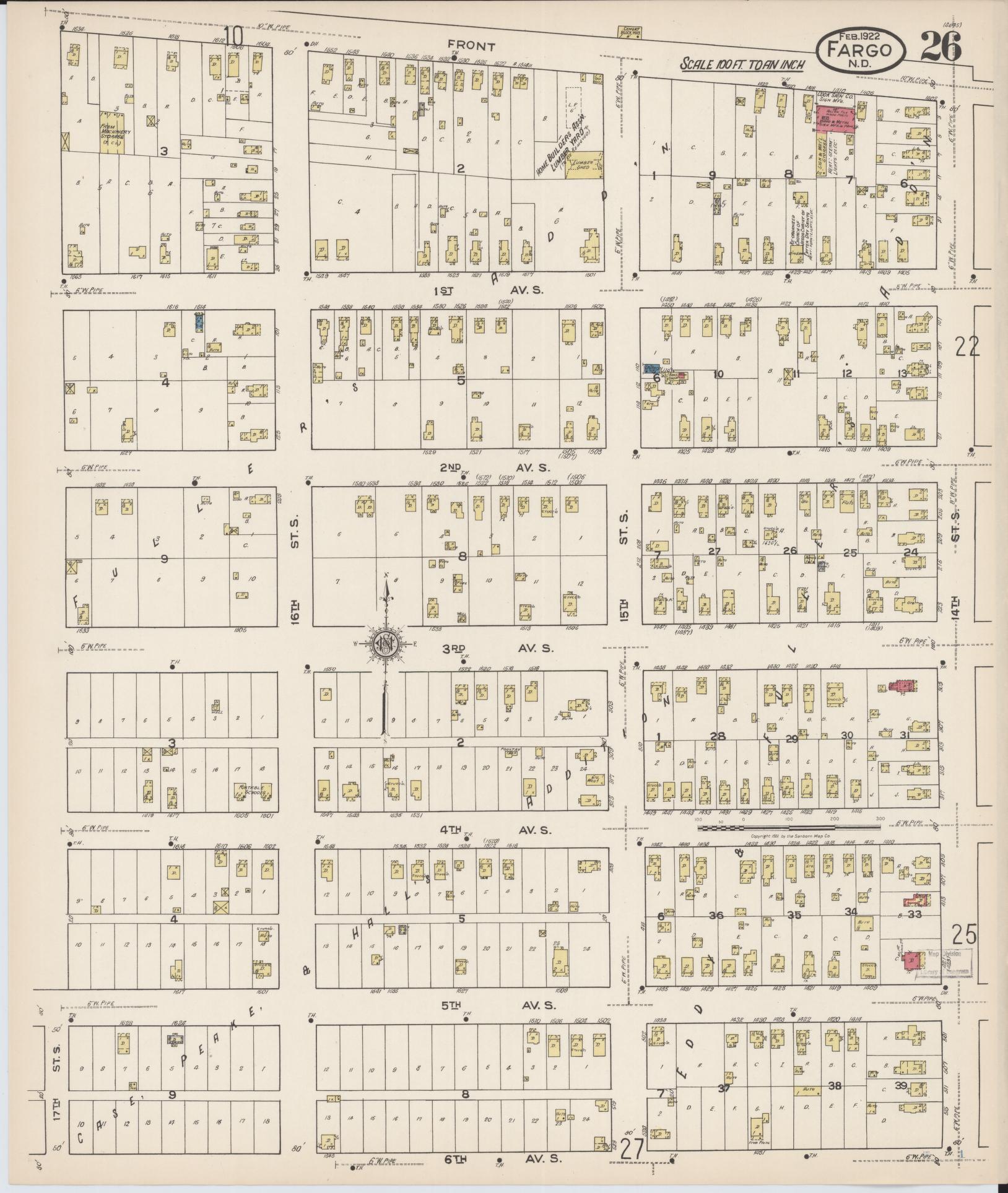 Sanborn Fire Insurance Map from Fargo, Cass County, North Dakota (1922), Sheet #0026 - Complete Map Set gallery image, historic Sanborn map, vintage wall art, North Dakota North Dakota