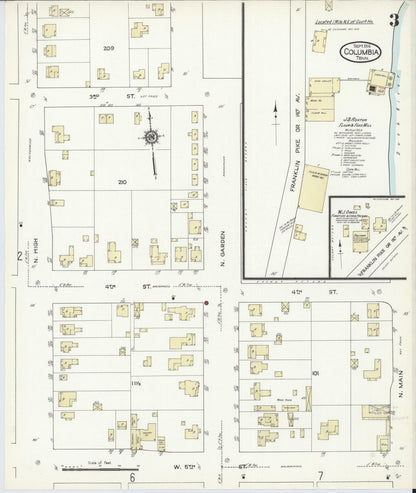 Sanborn Fire Insurance Map from Columbia, Maury County, Tennessee (1914), Sheet #0003 - Complete Map Set gallery image, historic Sanborn map, vintage wall art, Tennessee Tennessee