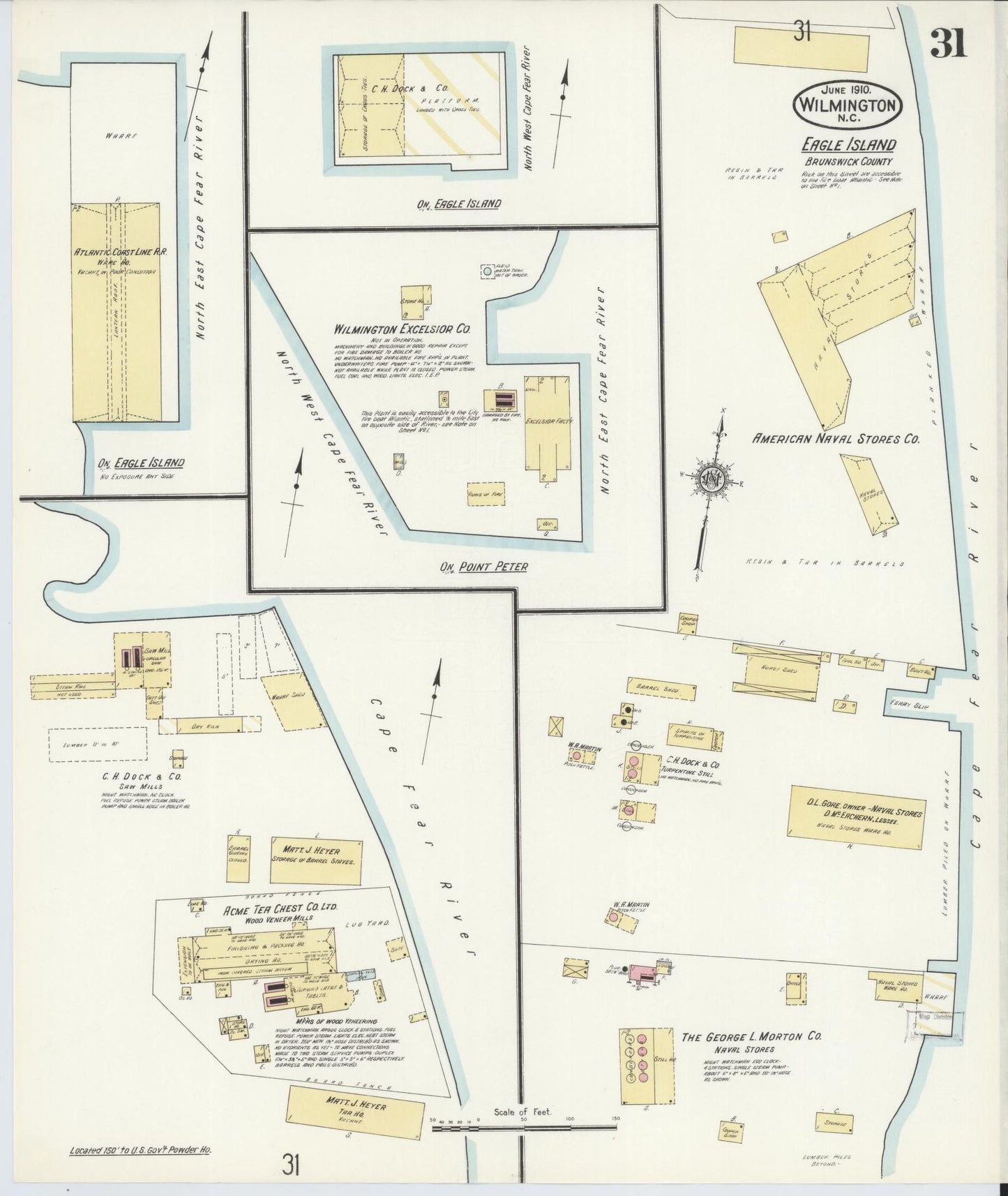 Sanborn Fire Insurance Map from Wilmington, New Hanover County, North Carolina (1910), Sheet #0031 - Complete Map Set gallery image, historic Sanborn map, vintage wall art, North Carolina North Carolina