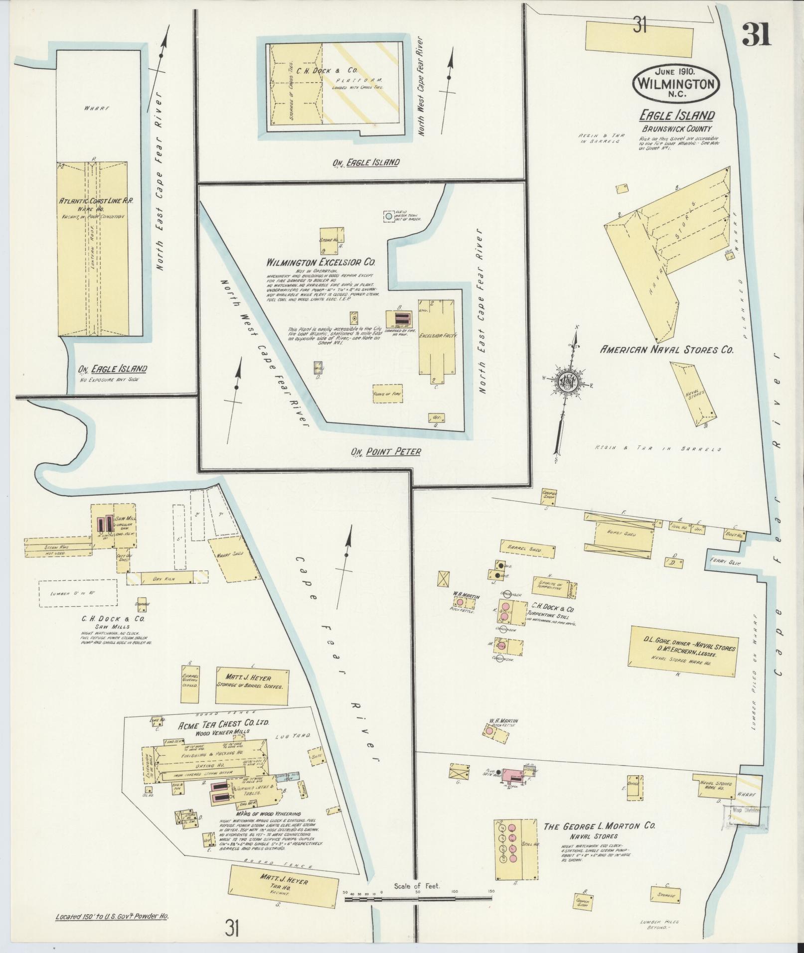Sanborn Fire Insurance Map from Wilmington, New Hanover County, North Carolina (1910), Sheet #0031 - Complete Map Set gallery image, historic Sanborn map, vintage wall art, North Carolina North Carolina