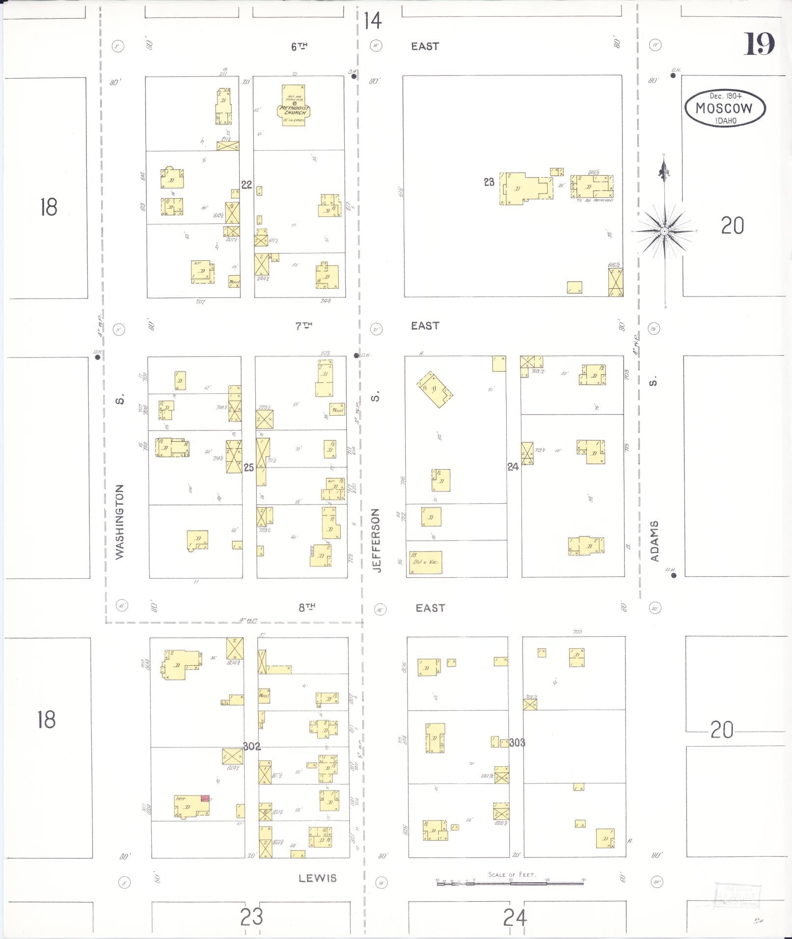 Sanborn Fire Insurance Map from Moscow, Latah County, Idaho (1904), Sheet #0019 - Historic Sanborn Fire Insurance Map Print, vintage old map wall art, antique decor, genealogy gift, Idaho Idaho map