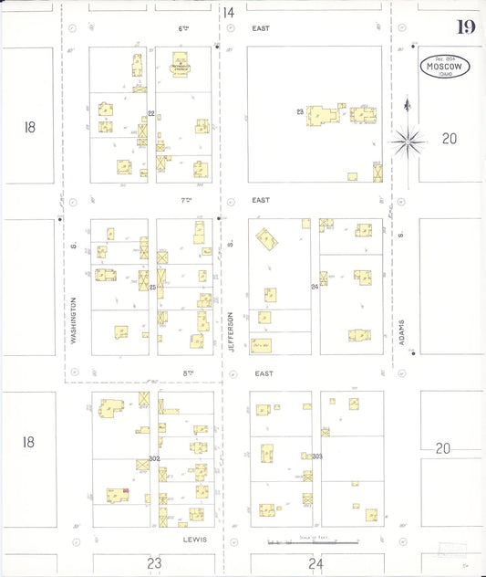 Sanborn Fire Insurance Map from Moscow, Latah County, Idaho (1904), Sheet #0019 - Historic Sanborn Fire Insurance Map Print, vintage old map wall art, antique decor, genealogy gift, Idaho Idaho map