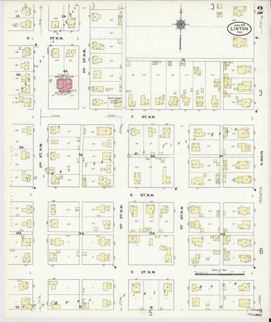 Sanborn Fire Insurance Map from Linton, Greene County, Indiana (1910), Sheet #0002 - Historic Sanborn Fire Insurance Map Print, vintage old map wall art, antique decor, genealogy gift, Indiana Indiana map