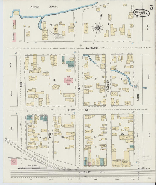 Sanborn Fire Insurance Map from Dunkirk, Chautauqua County, New York (1888), Sheet #0005 - Historic Sanborn Fire Insurance Map Print, vintage old map wall art, antique decor, genealogy gift, New York New York map