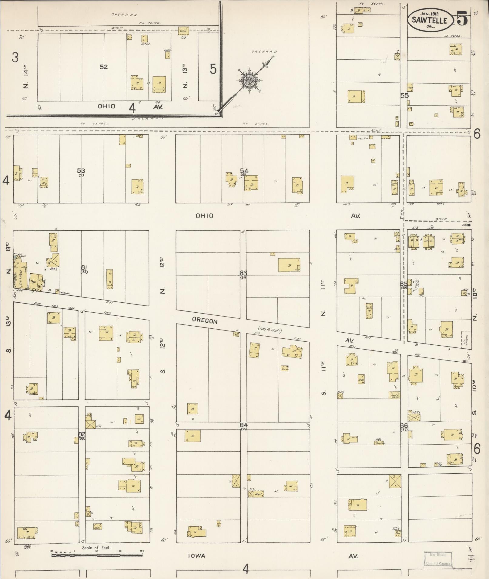 Sanborn Fire Insurance Map from Sawtelle, Los Angeles County, California (1912), Sheet #0005 - Complete Map Set gallery image, historic Sanborn map, vintage wall art, California California