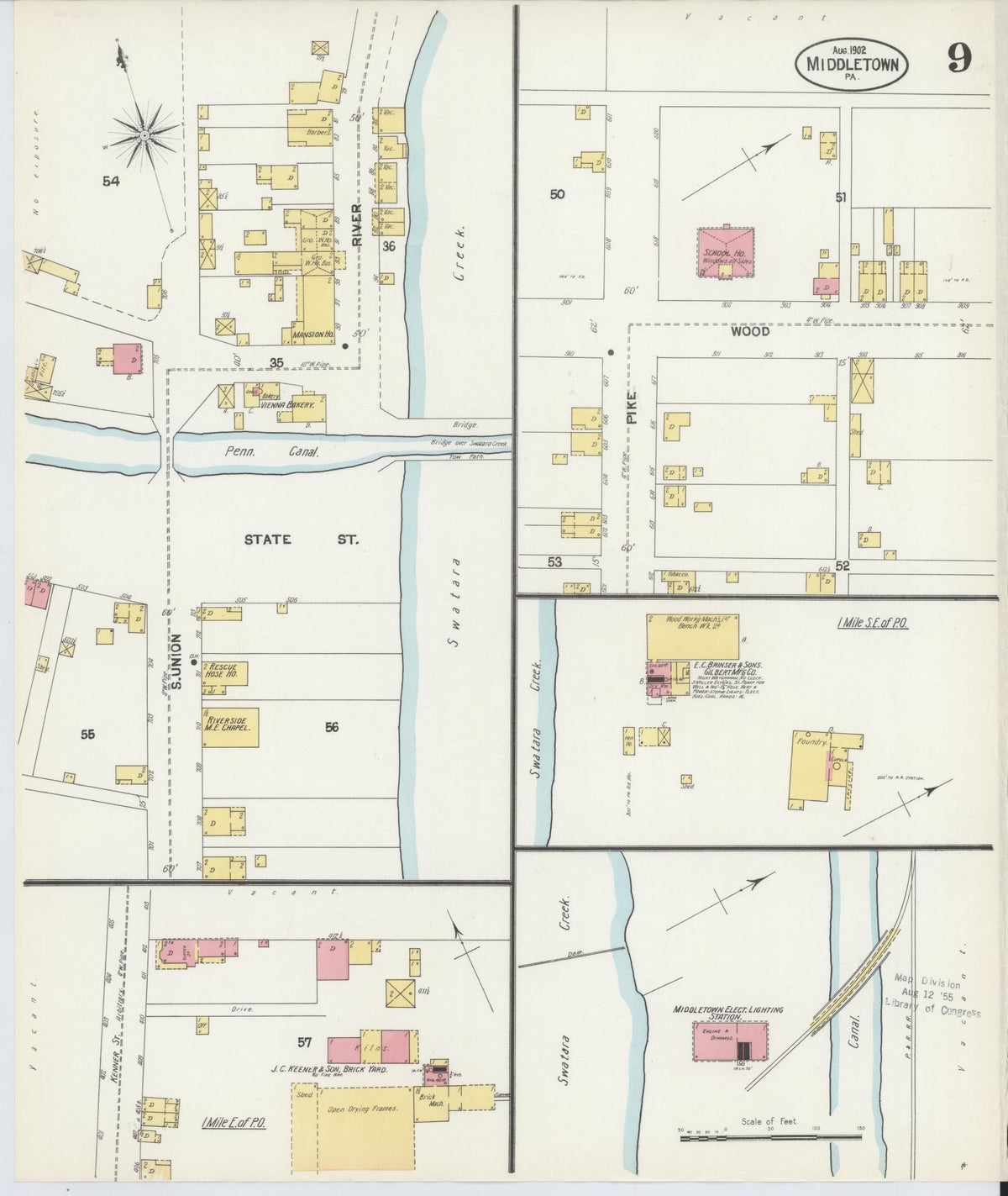 Sanborn Fire Insurance Map from Middletown, Dauphin County, Pennsylvania (1902), Sheet #0009 - Historic Sanborn Fire Insurance Map Print, vintage old map wall art, antique decor, genealogy gift, Pennsylvania Pennsylvania map