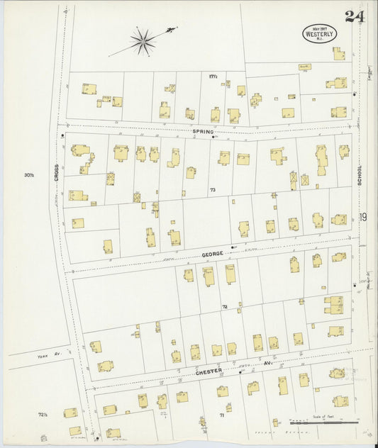 Sanborn Fire Insurance Map from Westerly, Washington County, Rhode Island (1907), Sheet #0024 - Historic Sanborn Fire Insurance Map Print, vintage old map wall art, antique decor, genealogy gift, Rhode Island Rhode Island map