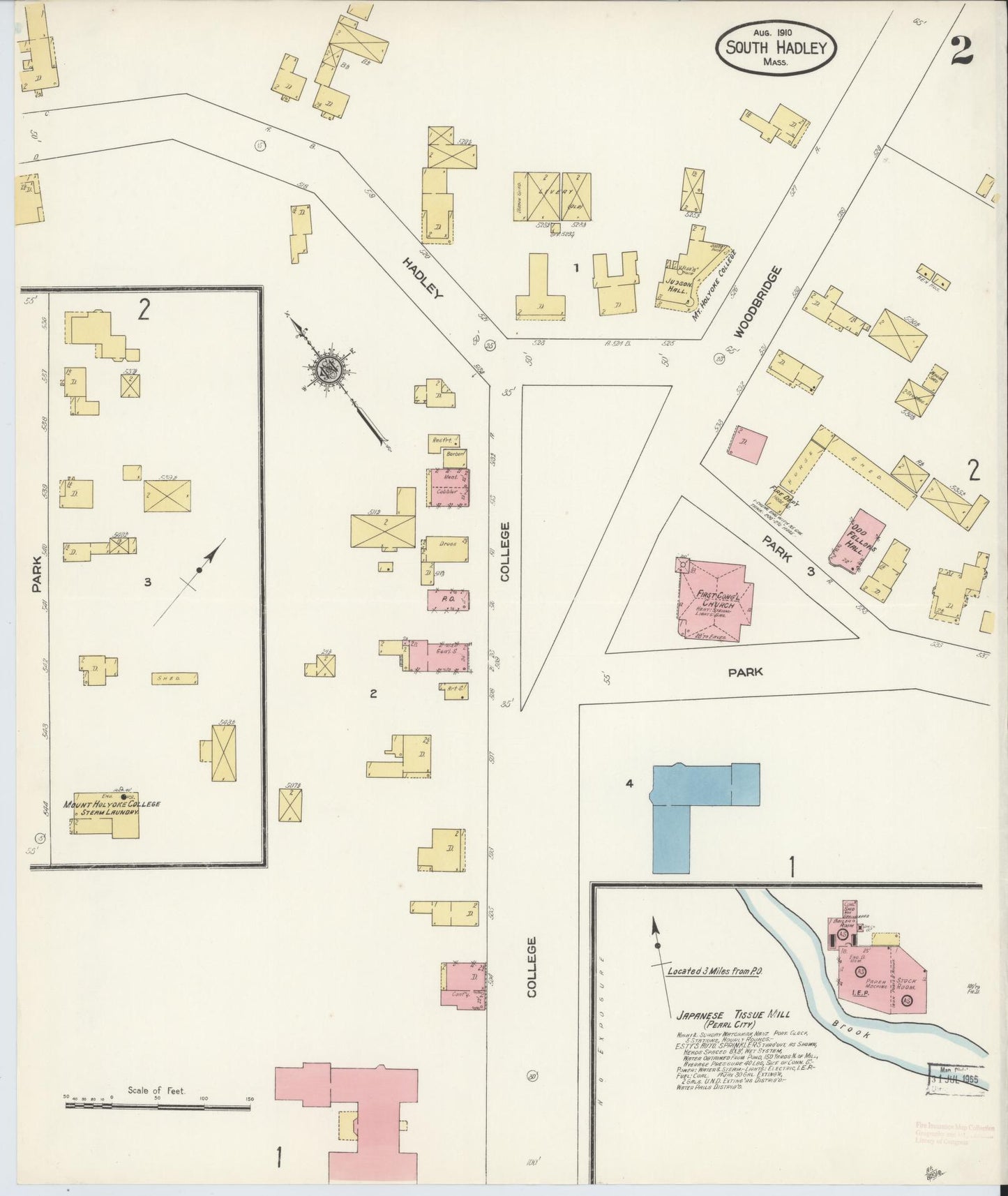 Sanborn Fire Insurance Map from South Hadley, Hampshire County, Massachusetts (1910), Sheet #0002 - Complete Map Set gallery image, historic Sanborn map, vintage wall art, Massachusetts Massachusetts