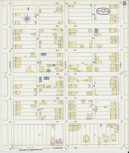 Sanborn Fire Insurance Map from Hazleton, Luzerne County, Pennsylvania (1895), Sheet #0003 - Historic Sanborn Fire Insurance Map Print, vintage old map wall art, antique decor, genealogy gift, Pennsylvania Pennsylvania map