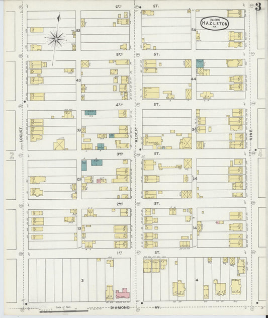 Sanborn Fire Insurance Map from Hazleton, Luzerne County, Pennsylvania (1895), Sheet #0003 - Historic Sanborn Fire Insurance Map Print, vintage old map wall art, antique decor, genealogy gift, Pennsylvania Pennsylvania map