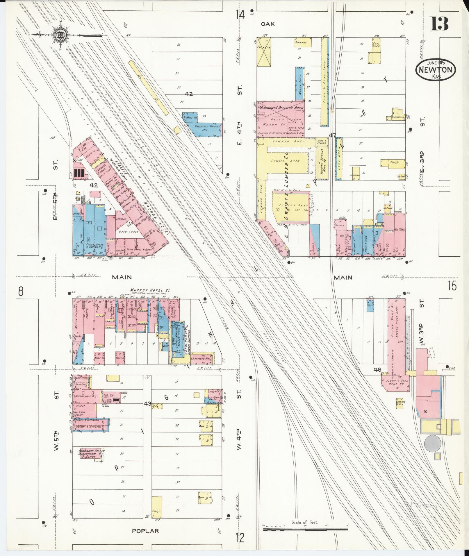 Sanborn Fire Insurance Map from Newton, Harvey County, Kansas (1915), Sheet #0013 - Complete Map Set gallery image, historic Sanborn map, vintage wall art, Kansas Kansas