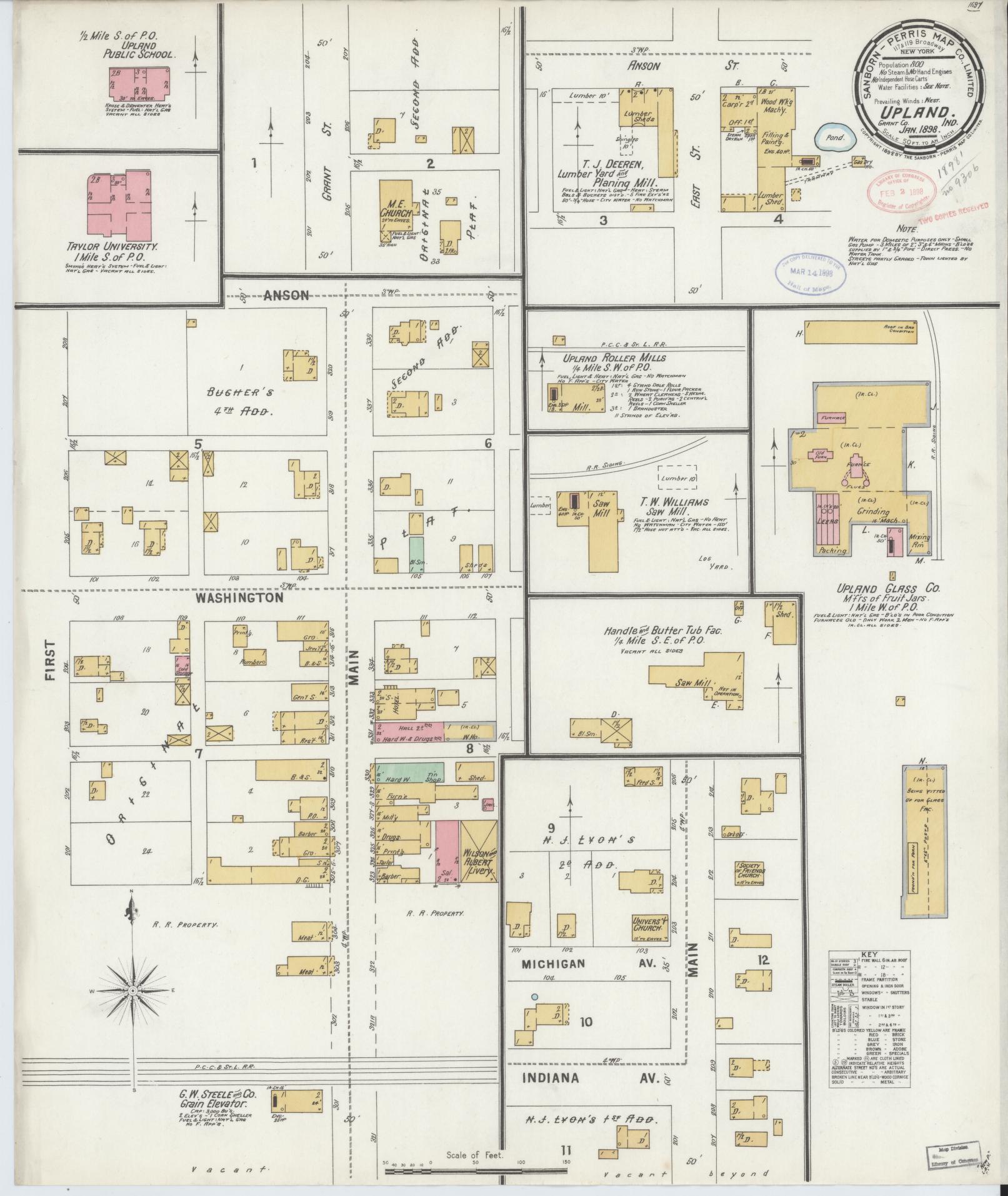Sanborn Fire Insurance Map from Upland, Grant County, Indiana. (1898) – Historic Sanborn Fire Insurance Map Print
