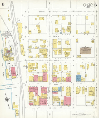 Sanborn Fire Insurance Map from Kelso, Cowlitz County, Washington (1923), Sheet #0006 - Complete Map Set gallery image, historic Sanborn map, vintage wall art, Washington Washington