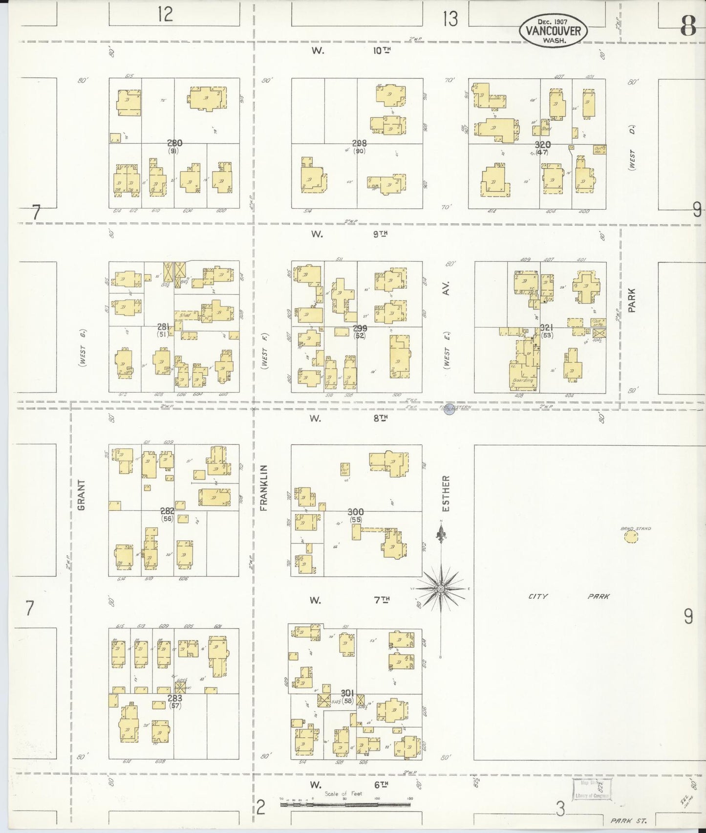 Sanborn Fire Insurance Map from Vancouver, Clark County, Washington (1907), Sheet #0008 - Complete Map Set gallery image, historic Sanborn map, vintage wall art, Washington Washington