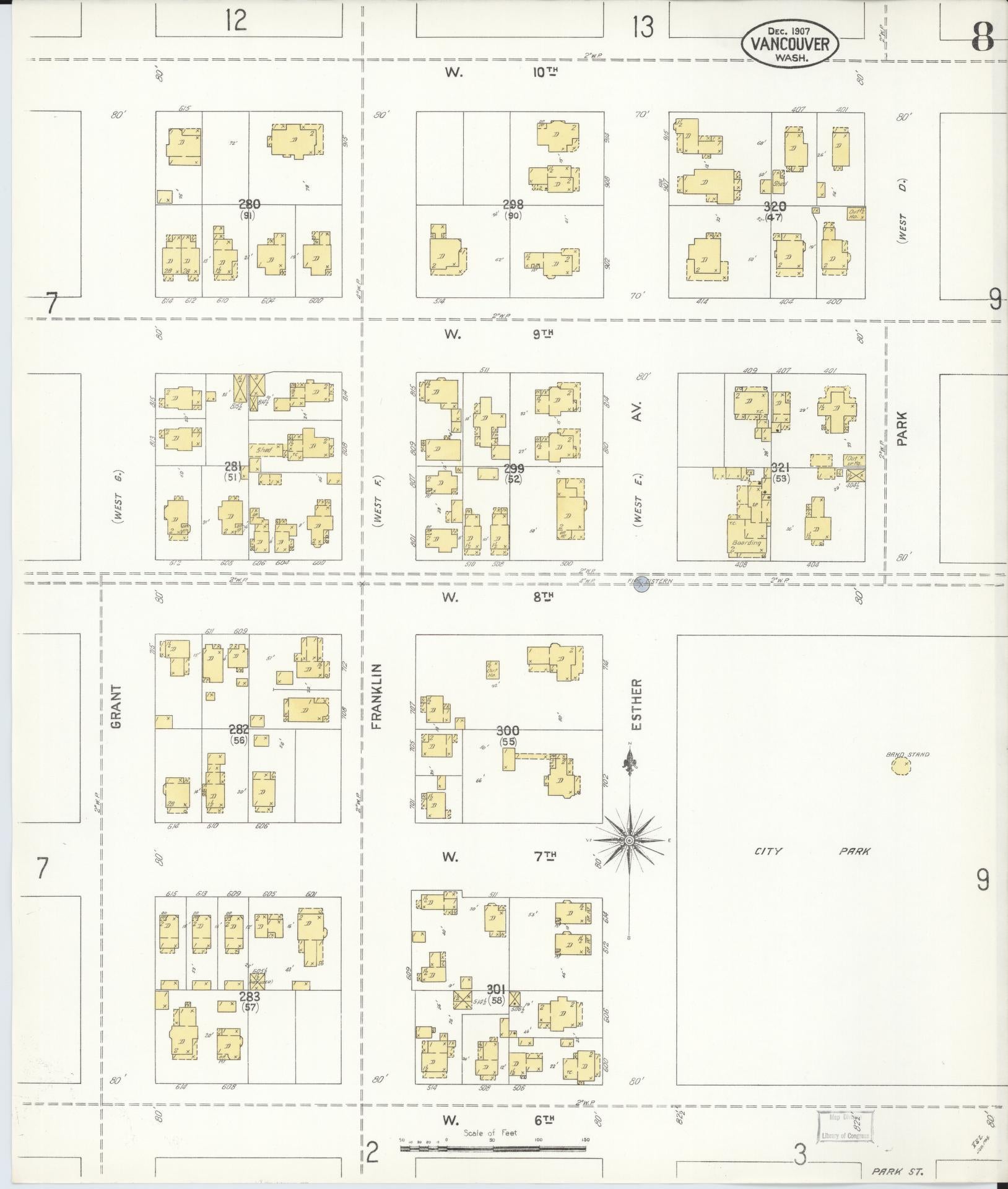 Sanborn Fire Insurance Map from Vancouver, Clark County, Washington (1907), Sheet #0008 - Complete Map Set gallery image, historic Sanborn map, vintage wall art, Washington Washington