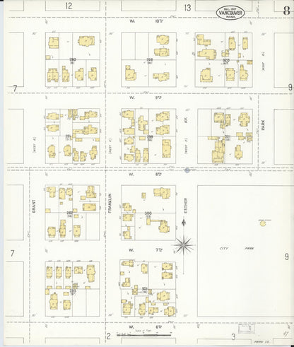 Sanborn Fire Insurance Map from Vancouver, Clark County, Washington (1907), Sheet #0008 - Complete Map Set gallery image, historic Sanborn map, vintage wall art, Washington Washington