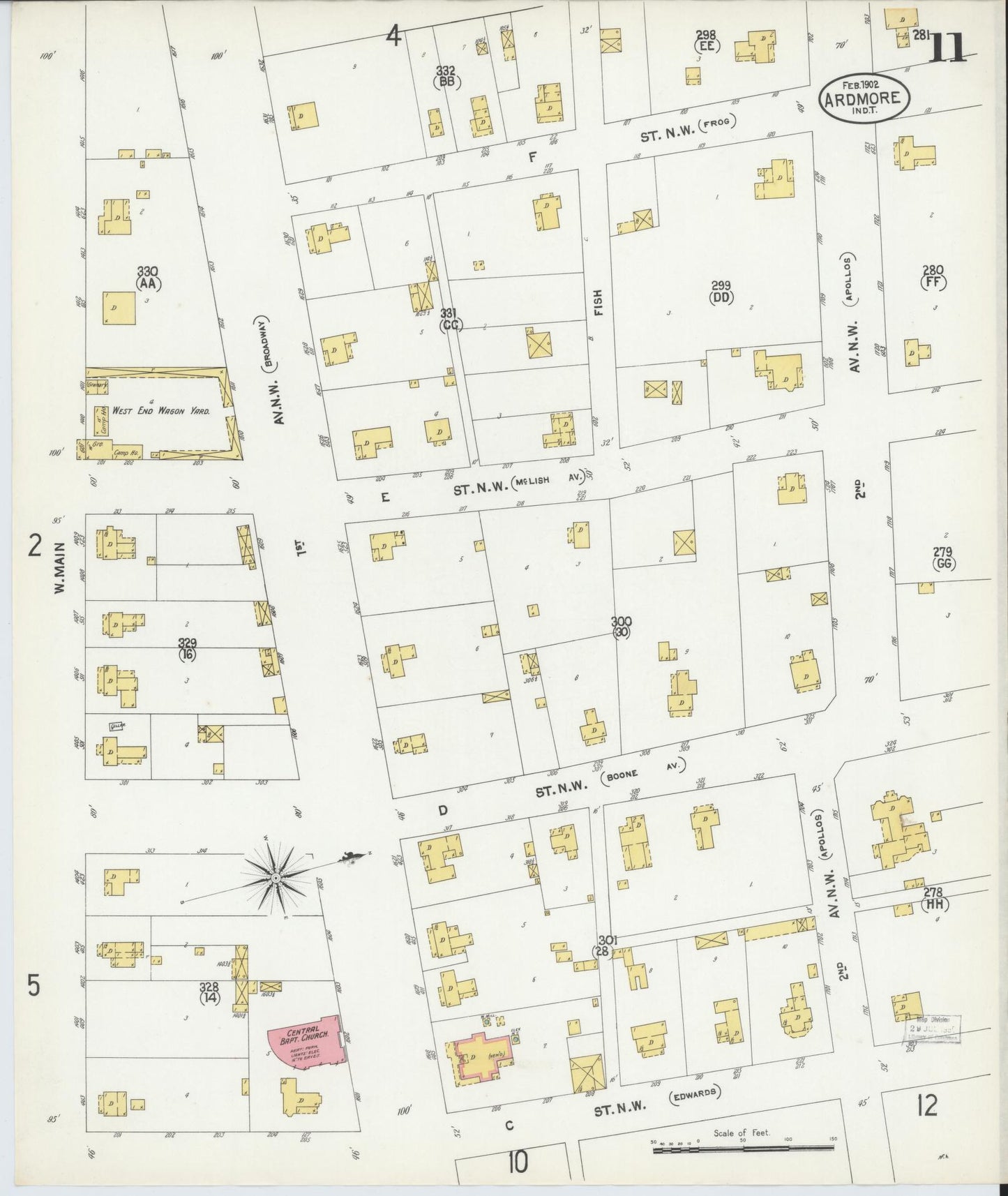 Sanborn Fire Insurance Map from Ardmore, Carter County, Oklahoma (1902), Sheet #0011 - Complete Map Set gallery image, historic Sanborn map, vintage wall art, Oklahoma Oklahoma