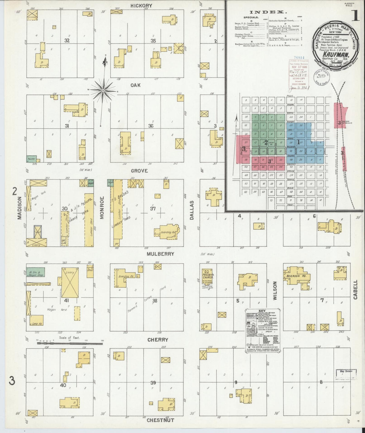 Sanborn Fire Insurance Map from Kaufman, Kaufman County, Texas (1900), Sheet #0001 - Complete Map Set gallery image, historic Sanborn map, vintage wall art, Texas Texas