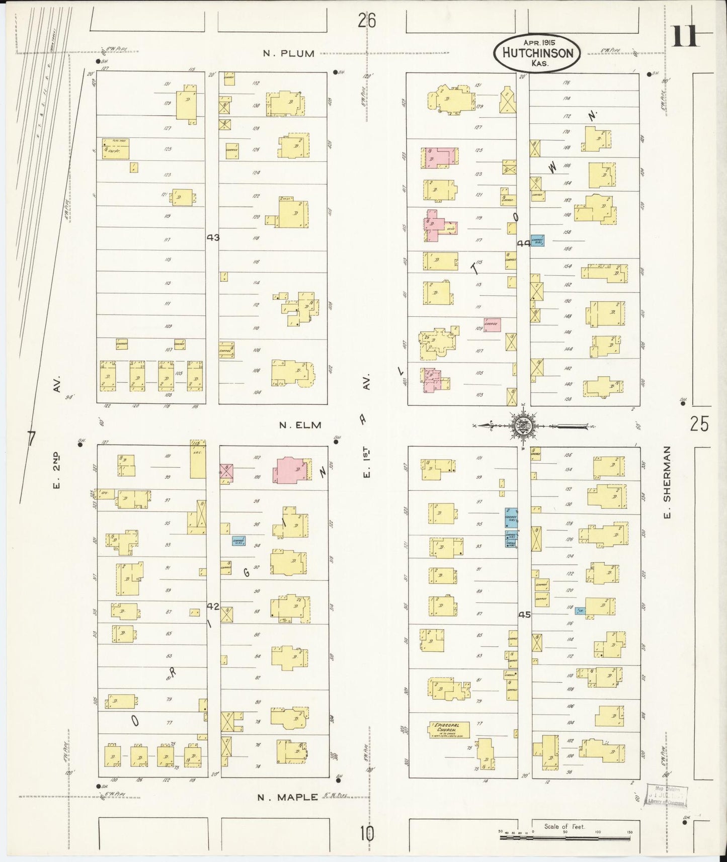Sanborn Fire Insurance Map from Hutchinson, Reno County, Kansas (1915), Sheet #0012 - Complete Map Set gallery image, historic Sanborn map, vintage wall art, Kansas Kansas