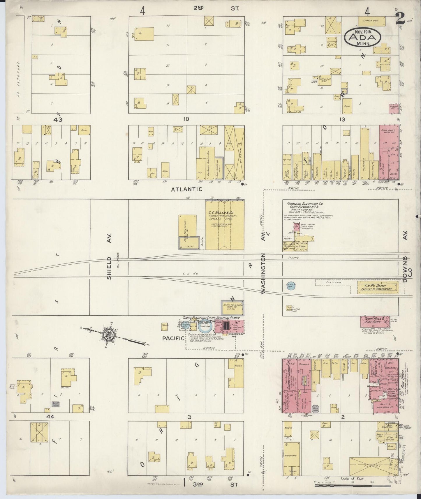 Sanborn Fire Insurance Map from Ada, Norman County, Minnesota (1916), Sheet #0002 - Complete Map Set gallery image, historic Sanborn map, vintage wall art, Minnesota Minnesota