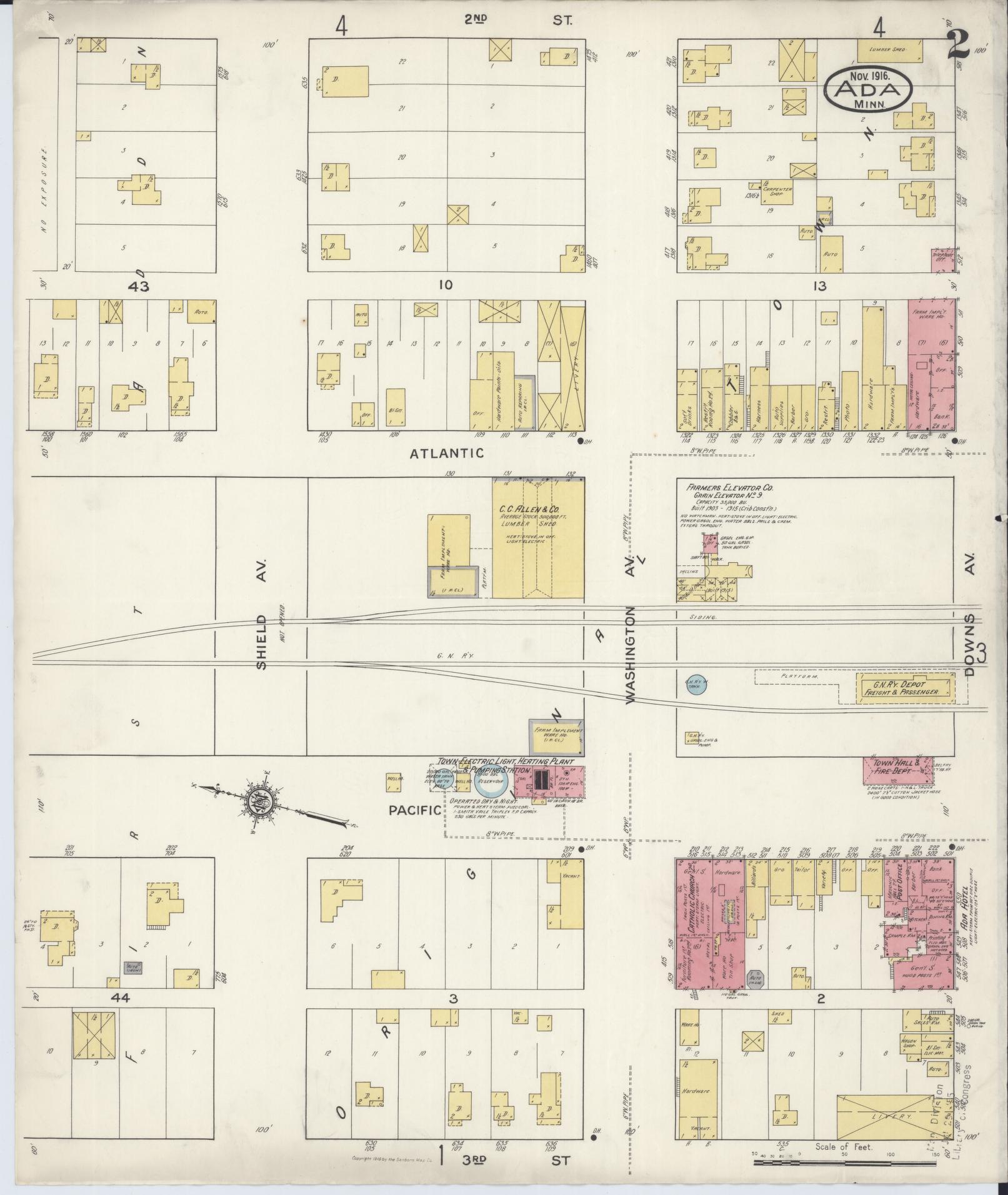 Sanborn Fire Insurance Map from Ada, Norman County, Minnesota (1916), Sheet #0002 - Complete Map Set gallery image, historic Sanborn map, vintage wall art, Minnesota Minnesota