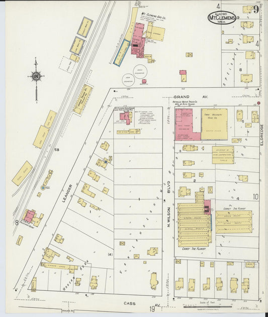 Sanborn Fire Insurance Map from Mount Clemens, Macomb County, Michigan (1921), Sheet #0009 - Historic Sanborn Fire Insurance Map Print, vintage old map wall art, antique decor, genealogy gift, Michigan Michigan map