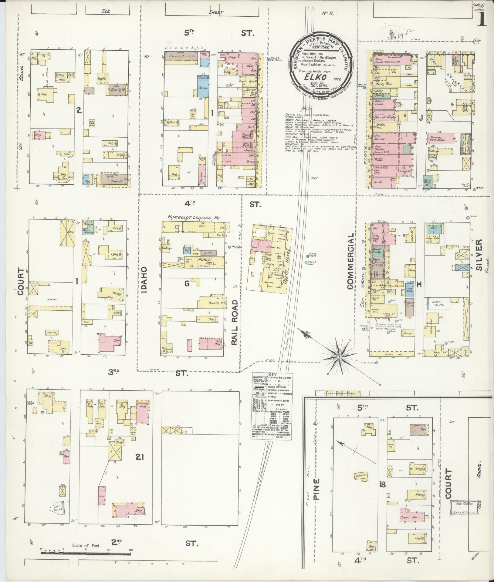 Sanborn Fire Insurance Map from Elko, Elko County, Nevada (1890), Sheet #0001 - Complete Map Set gallery image, historic Sanborn map, vintage wall art, Nevada Nevada