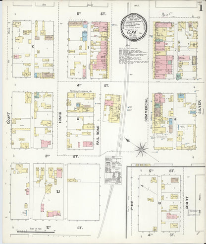 Sanborn Fire Insurance Map from Elko, Elko County, Nevada (1890), Sheet #0001 - Complete Map Set gallery image, historic Sanborn map, vintage wall art, Nevada Nevada
