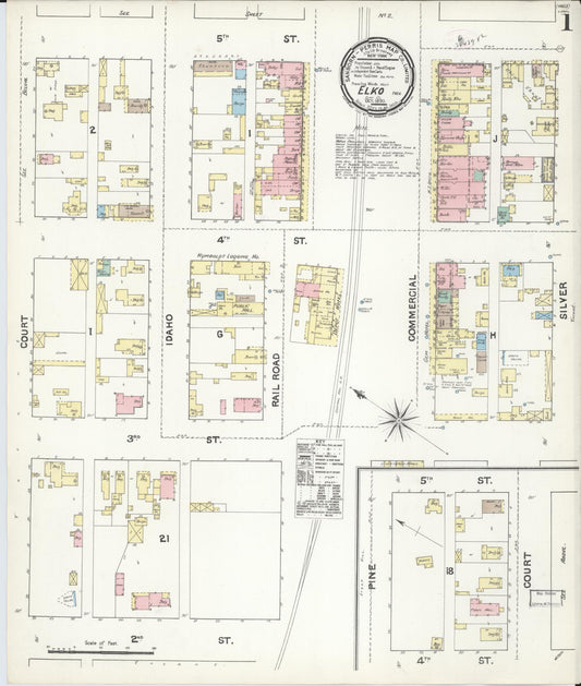 Sanborn Fire Insurance Map from Elko, Elko County, Nevada (1890), Sheet #0001 - Complete Map Set gallery image, historic Sanborn map, vintage wall art, Nevada Nevada