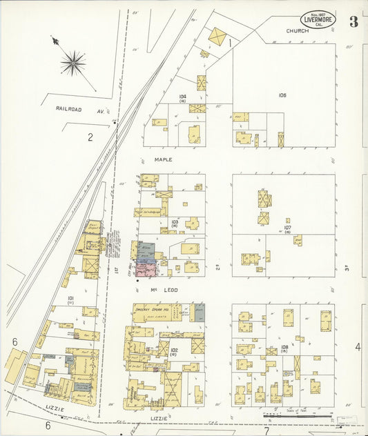 Sanborn Fire Insurance Map from Livermore, Alameda County, California (1907), Sheet #0003 - Historic Sanborn Fire Insurance Map Print, vintage old map wall art, antique decor, genealogy gift, California California map