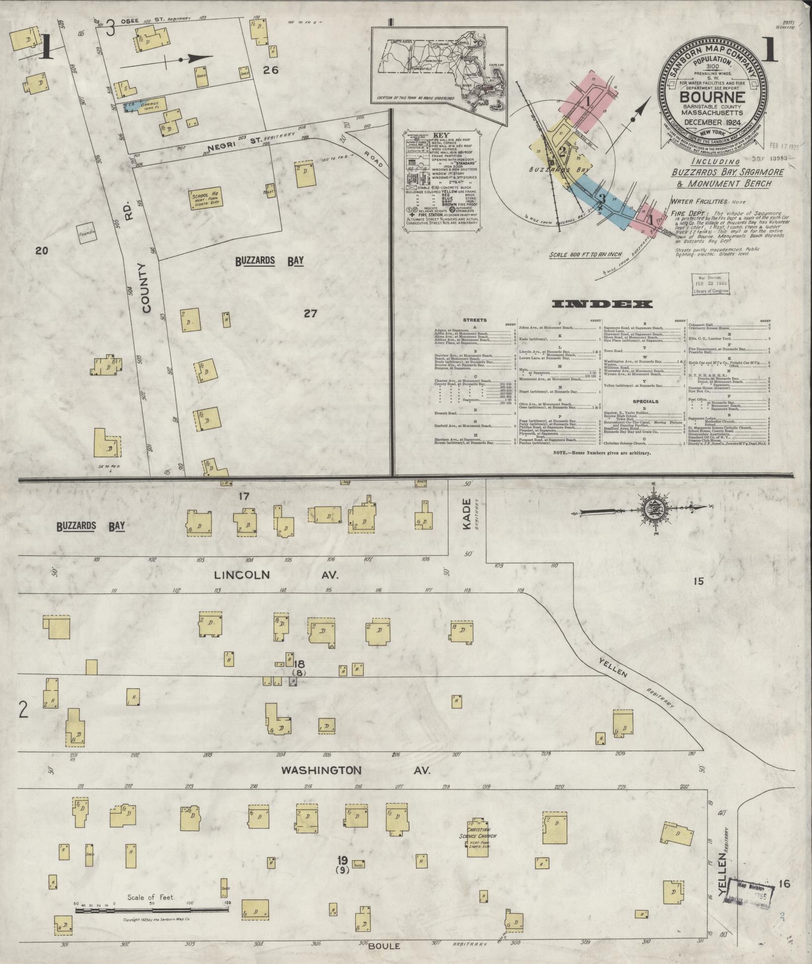 Sanborn Fire Insurance Map from Bourne, Barnstable County, Massachusetts (1924), Sheet #0001 - Historic Sanborn Fire Insurance Map Print, vintage old map wall art, antique decor, genealogy gift, Massachusetts Massachusetts map