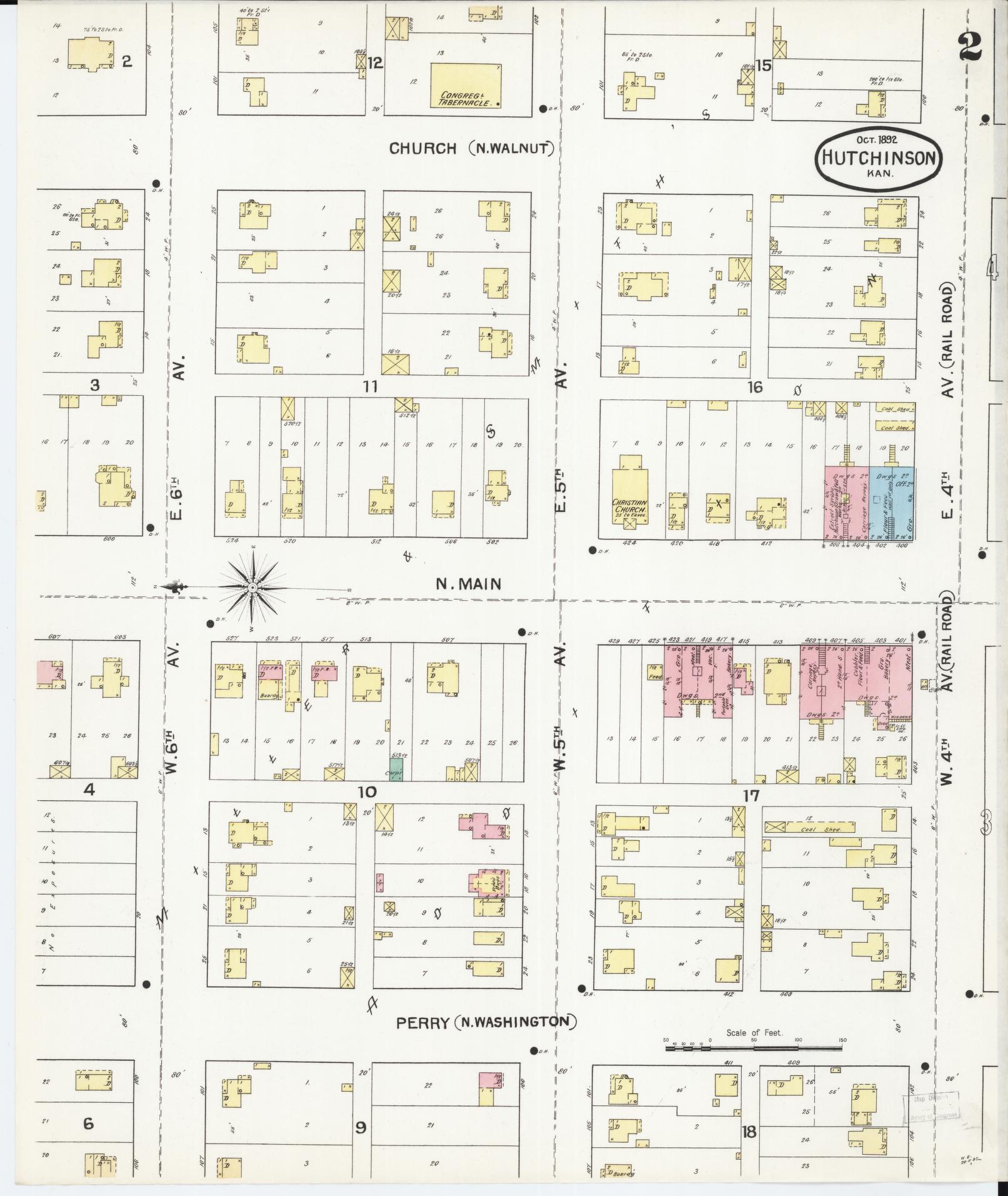 Sanborn Fire Insurance Map from Hutchinson, Reno County, Kansas (1892), Sheet #0002 - Complete Map Set gallery image, historic Sanborn map, vintage wall art, Kansas Kansas
