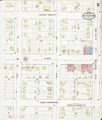 Sanborn Fire Insurance Map from Hutchinson, Reno County, Kansas (1892), Sheet #0002 - Complete Map Set gallery image, historic Sanborn map, vintage wall art, Kansas Kansas