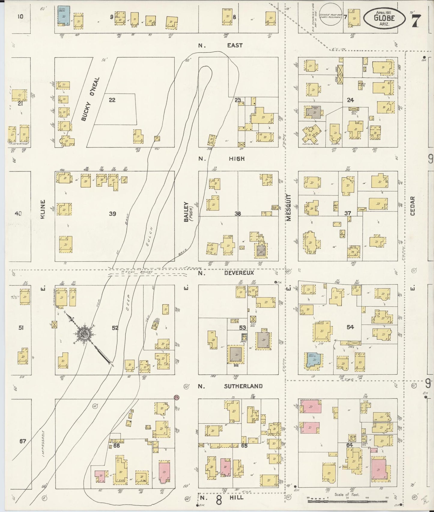 Sanborn Fire Insurance Map from Globe, Gila County, Arizona (1911), Sheet #0007 - Historic Sanborn Fire Insurance Map Print, vintage old map wall art, antique decor, genealogy gift, Arizona Arizona map