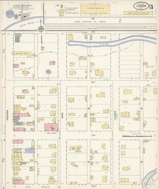 Sanborn Fire Insurance Map from Chinook, Blaine County, Montana (1910), Sheet #0003 - Historic Sanborn Fire Insurance Map Print, vintage old map wall art, antique decor, genealogy gift, Montana Montana map