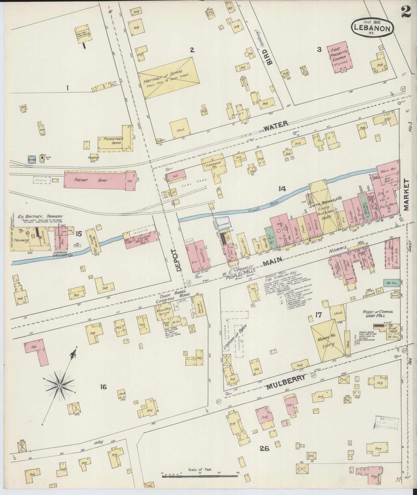 Sanborn Fire Insurance Map from Lebanon, Marion County, Kentucky (1890), Sheet #0002 - Complete Map Set gallery image, historic Sanborn map, vintage wall art, Kentucky Kentucky