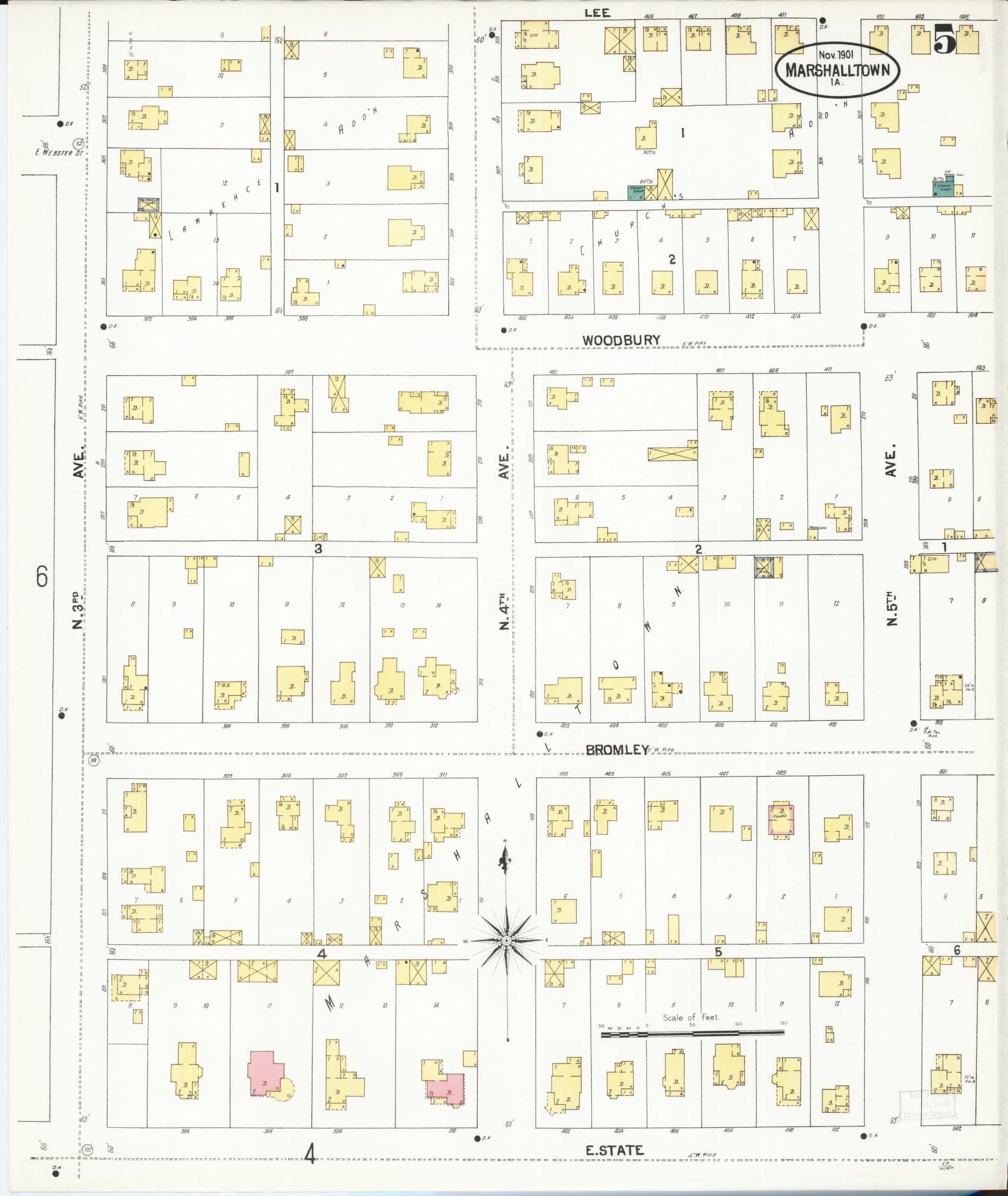Sanborn Fire Insurance Map from Marshalltown, Marshall County, Iowa (1901), Sheet #0005 - Historic Sanborn Fire Insurance Map Print