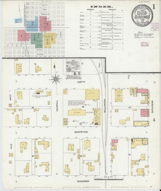 Sanborn Fire Insurance Map from Giddings, Lee County, Texas (1906), Sheet #0001 - Historic Sanborn Fire Insurance Map Print, vintage old map wall art, antique decor, genealogy gift, Texas Texas map