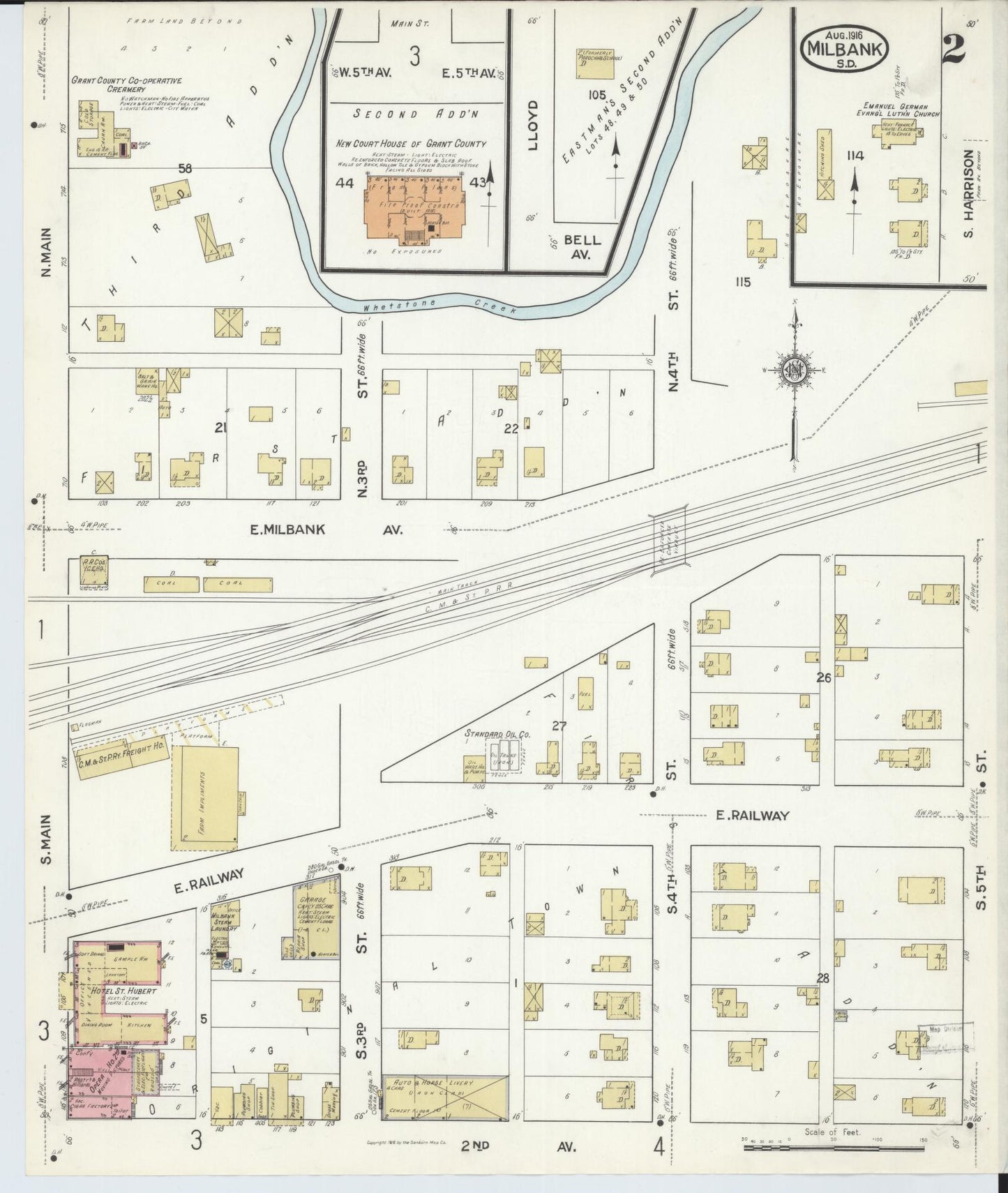 Sanborn Fire Insurance Map from Milbank, Grant County, South Dakota (1916), Sheet #0002 - Historic Sanborn Fire Insurance Map Print, vintage old map wall art, antique decor, genealogy gift, South Dakota South Dakota map