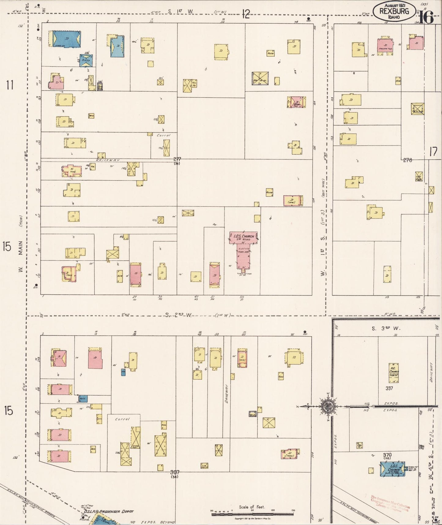 Sanborn Fire Insurance Map from Rexburg, Madison County, Idaho (1921), Sheet #0016 - Complete Map Set gallery image, historic Sanborn map, vintage wall art, Idaho Idaho