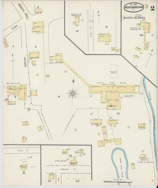 Sanborn Fire Insurance Map from New Shoreham, Newport County, Rhode Island (1892), Sheet #0002 - Historic Sanborn Fire Insurance Map Print, vintage old map wall art, antique decor, genealogy gift, Rhode Island Rhode Island map