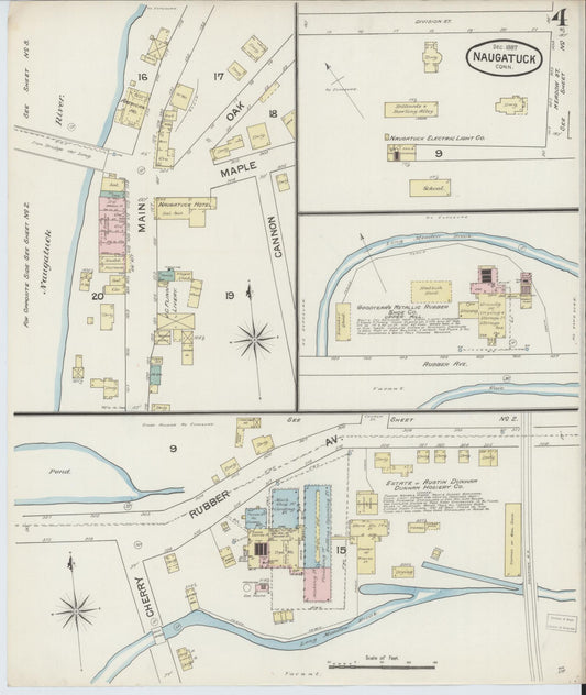 Sanborn Fire Insurance Map from Naugatuck, New Haven County, Connecticut (1887), Sheet #0004 - Historic Sanborn Fire Insurance Map Print, vintage old map wall art, antique decor, genealogy gift, Connecticut Connecticut map