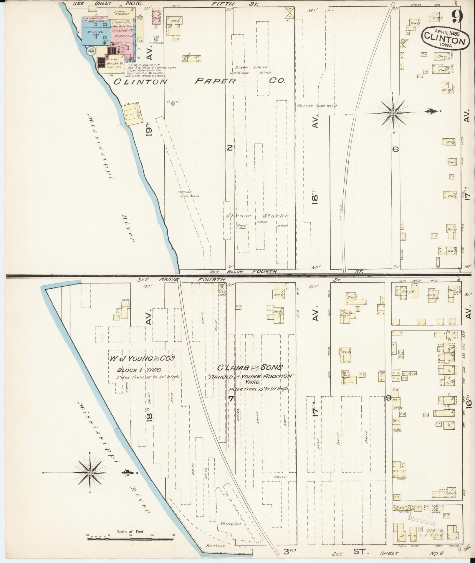 Sanborn Fire Insurance Map from Clinton, Clinton County, Iowa (1885), Sheet #0009 - Historic Sanborn Fire Insurance Map Print